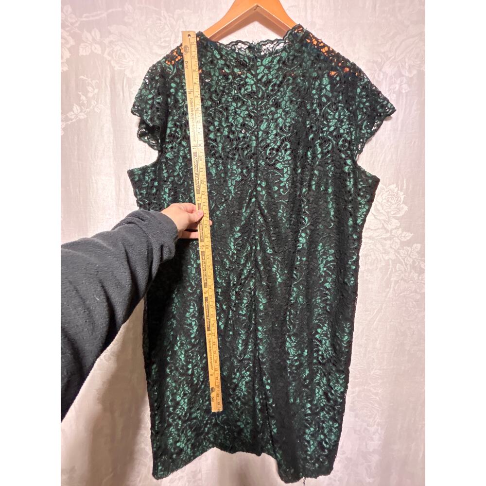 Joe Browns Shift Dress US 20 Black Green Lace Short Sleeve Knee Length Lined - Picture 6 of 11